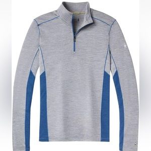 Smartwool Men's Merino Sport 150 LS 1/4 Zip, Light Grey Heather / Dark Denim, Sm